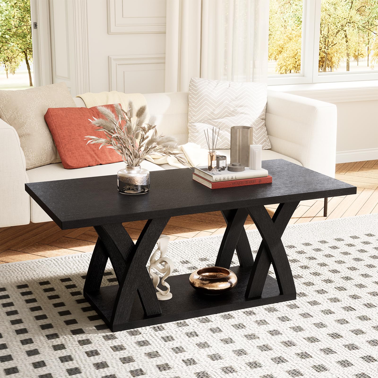 家具 KASHA COFFEE TABLE Kasha Coffee Table With Travertine Top In Walnut Finish
